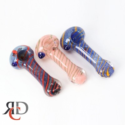 GLASS PIPE FRITTED SWIRAL WITH KNOBS FLAT MOUTH GP2685 1CT